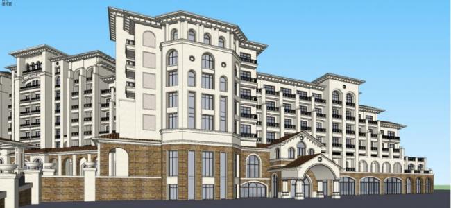 Sketchup酒店模型|多层酒店，古典风格，西班牙风格