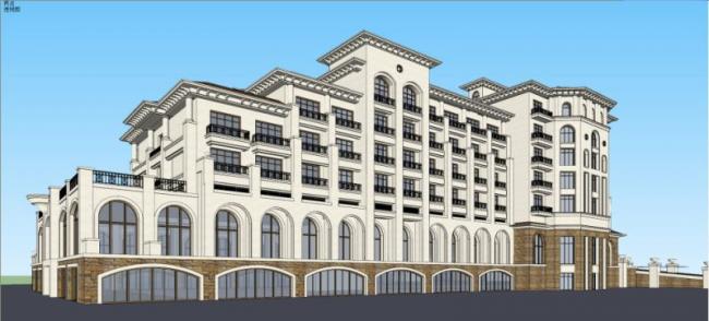 Sketchup酒店模型|多层酒店，古典风格，西班牙风格