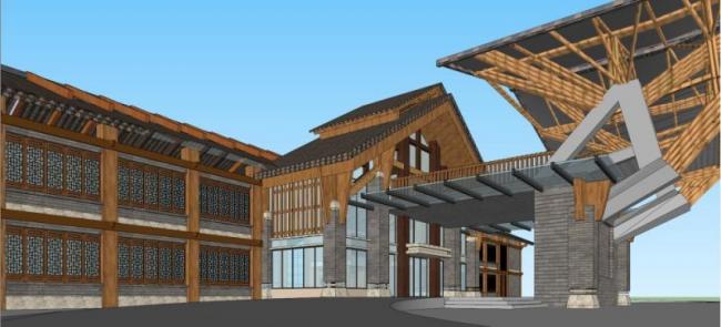 Sketchup酒店模型|多层酒店，中式风格