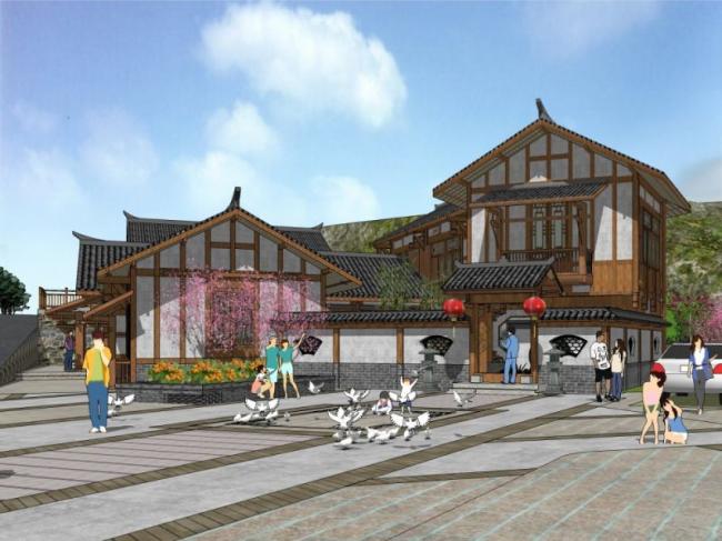 Sketchup商业模型|多层商业街，中式风格