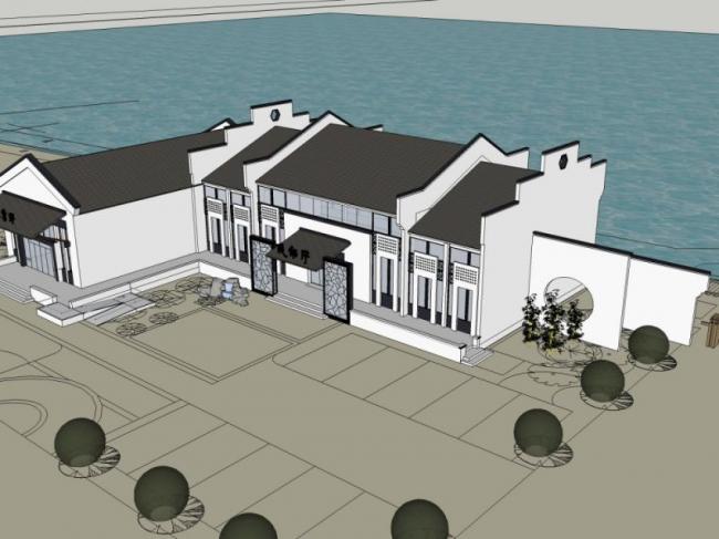 Sketchup车站路桥|码头，中式风格