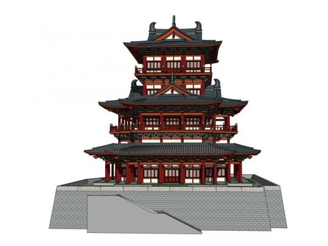Sketchup古建筑模型|多层阁楼，中式风格，古建