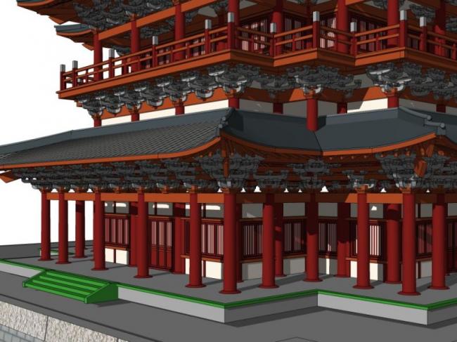 Sketchup古建筑模型|多层阁楼，中式风格，古建