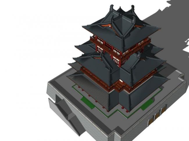 Sketchup古建筑模型|多层阁楼，中式风格，古建