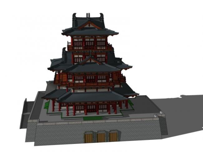 Sketchup古建筑模型|多层阁楼，中式风格，古建