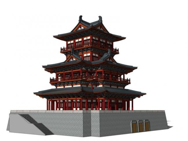 Sketchup古建筑模型|多层阁楼，中式风格，古建