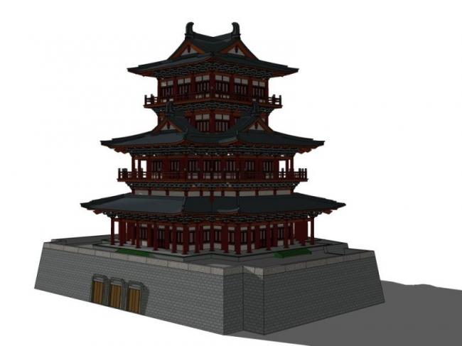 Sketchup古建筑模型|多层阁楼，中式风格，古建