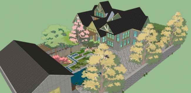 Sketchup景观模型|庭院景观，现代风格