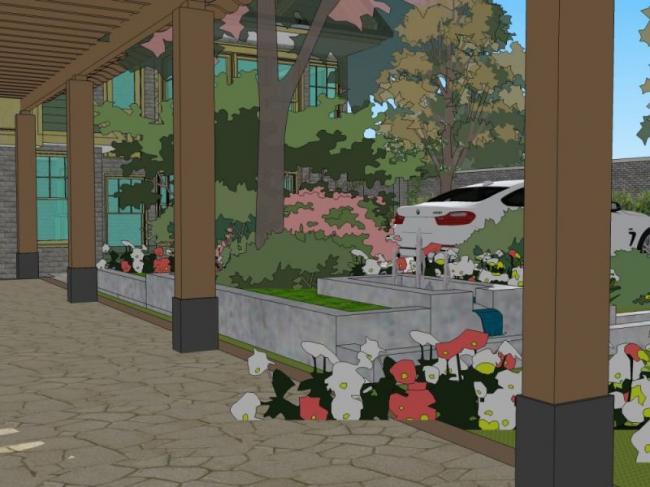 Sketchup景观模型|庭院景观，现代风格