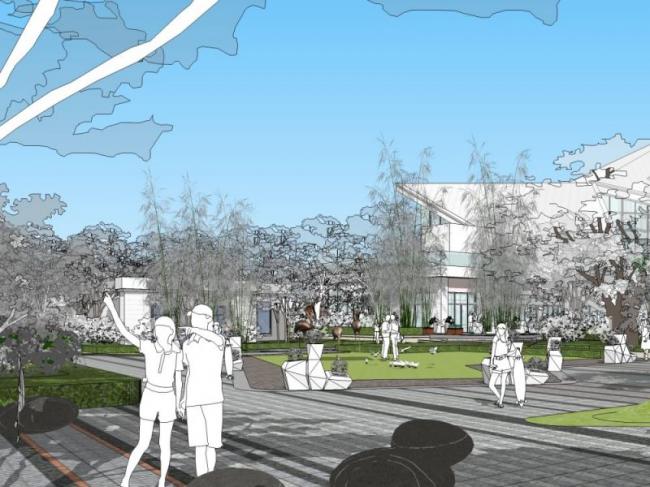 Sketchup景观模型|小区景观，住宅景观，现代风格