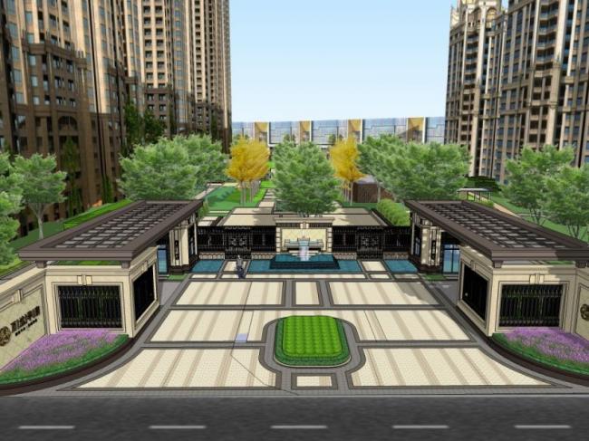 Sketchup景观模型|小区景观，住宅景观，古典风格