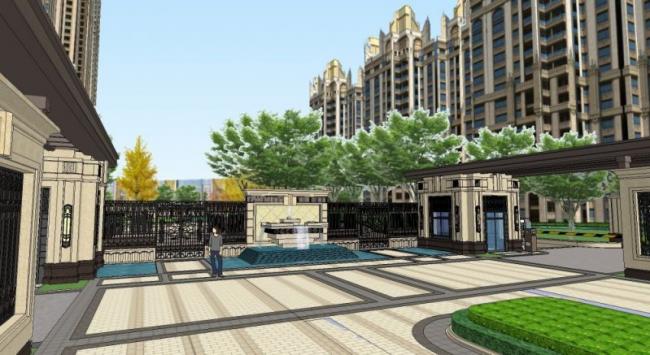 Sketchup景观模型|小区景观，住宅景观，古典风格