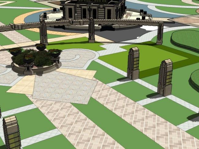 Sketchup景观模型|小区景观，住宅景观，古典风格