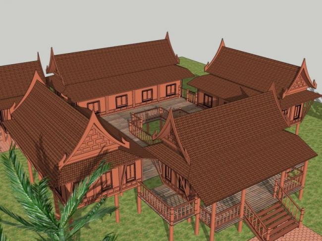 Sketchup住宅模型|住宅楼，泰式风格，古典风格
