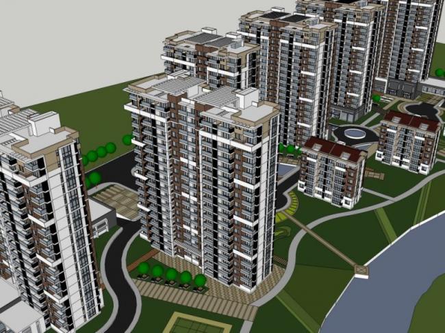 Sketchup住宅模型|高层住宅小区，现代风格