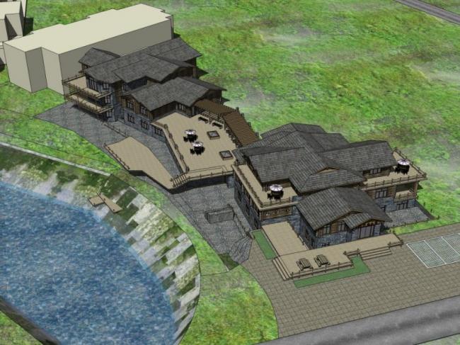 Sketchup酒店模型|多层旅馆，中式风格