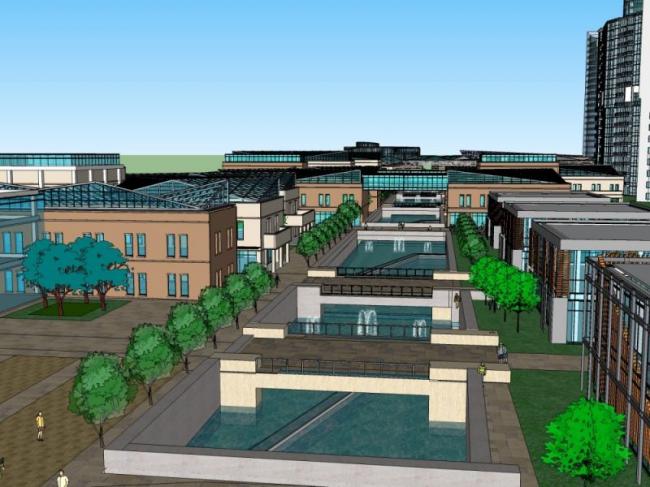 Sketchup综合体模型|高层办公楼，酒店，底层商业，住宅，多高层综合体，现代风格