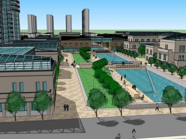 Sketchup综合体模型|高层办公楼，酒店，底层商业，住宅，多高层综合体，现代风格