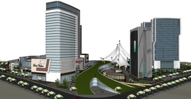Sketchup综合体模型|高层办公楼，酒店，底层商业，多高层综合体，现代风格