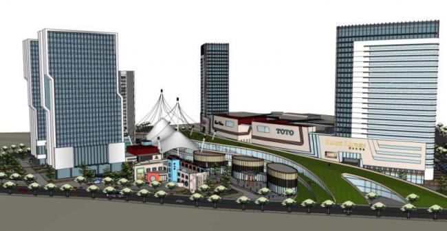 Sketchup综合体模型|高层办公楼，酒店，底层商业，多高层综合体，现代风格