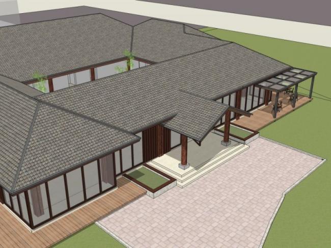 Sketchup景观模型|院落景观，中式风格