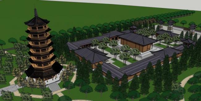 Sketchup古建筑模型|多层寺庙，古寺古庙，中式风格，古建