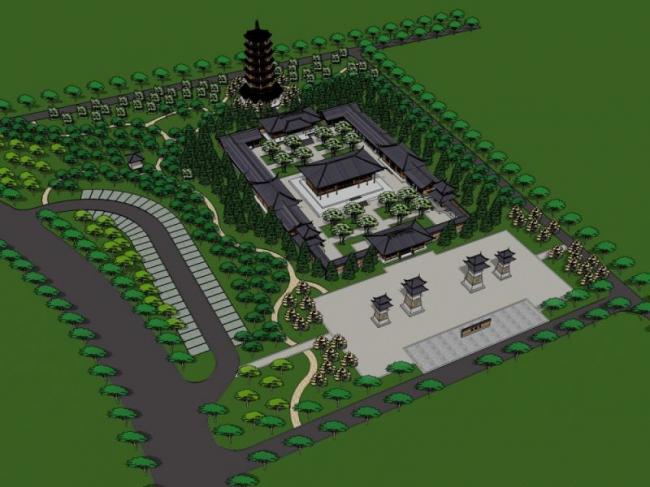 Sketchup古建筑模型|多层寺庙，古寺古庙，中式风格，古建