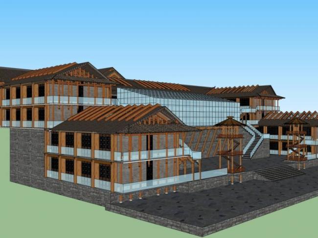 Sketchup商业模型|多层商业会所，中式风格