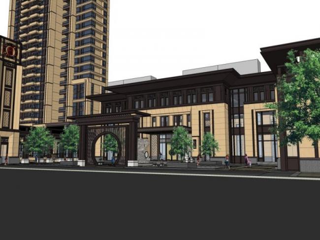 Sketchup住宅模型|超高层住宅，底层商业，古典风格