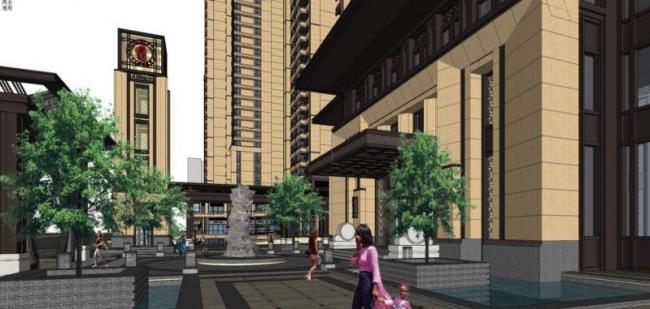 Sketchup住宅模型|超高层住宅，底层商业，古典风格