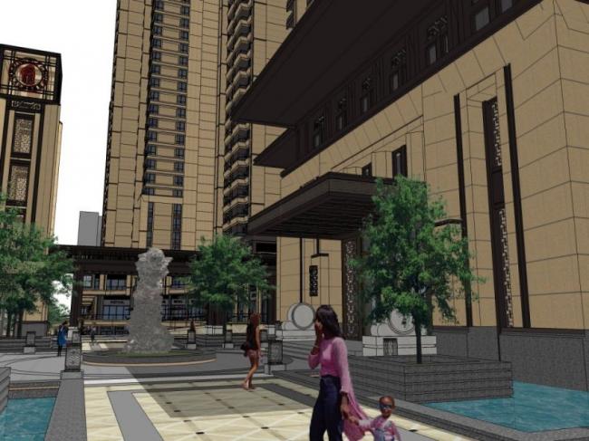 Sketchup住宅模型|超高层住宅，底层商业，古典风格