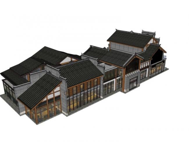 Sketchup商业模型|多层商业街，中式风格
