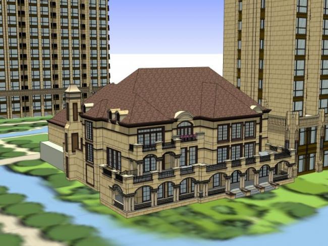 Sketchup医院模型|多层敬老院，养老院，医疗建筑，古典风格