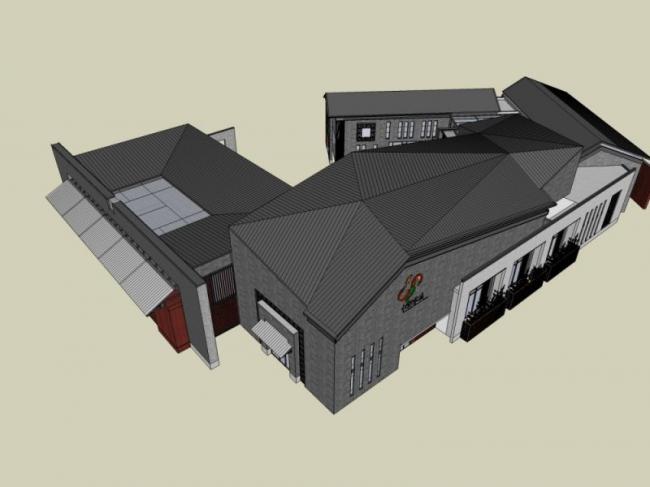 Sketchup文化模型|多层文化馆，文化建筑，中式风格
