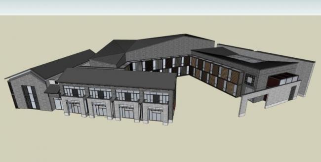 Sketchup文化模型|多层文化馆，文化建筑，中式风格