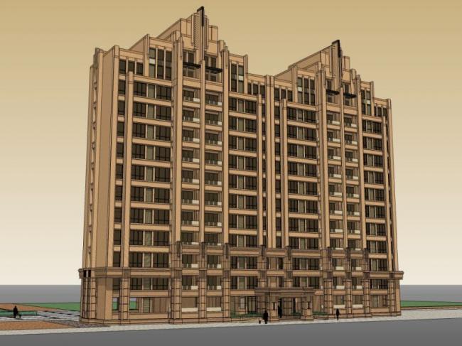 Sketchup住宅模型|高层住宅楼，古典风格