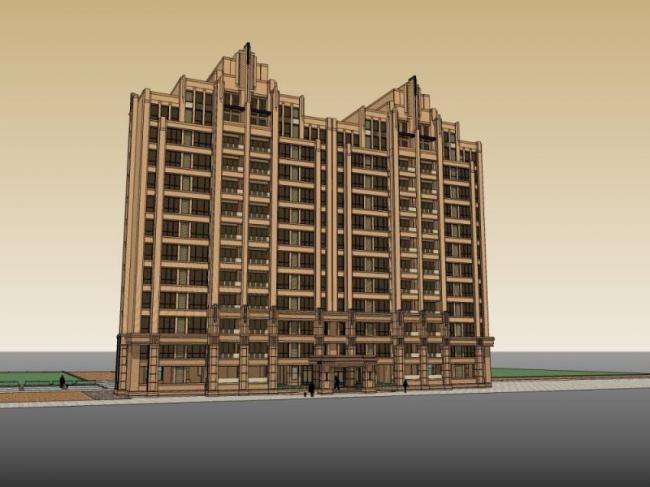 Sketchup住宅模型|高层住宅楼，古典风格