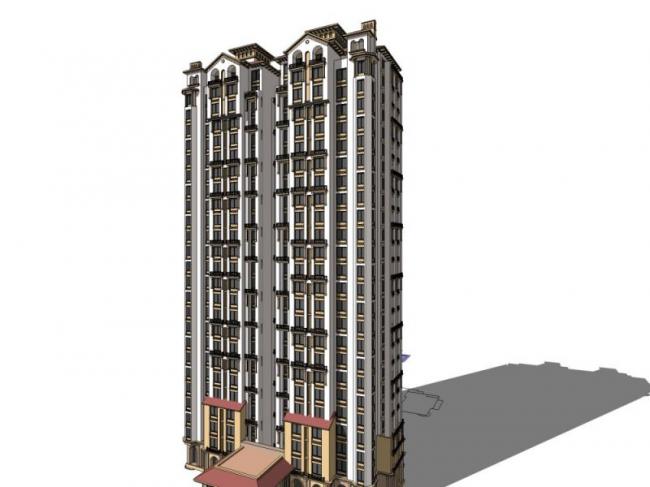 Sketchup住宅模型|高层住宅楼，古典风格