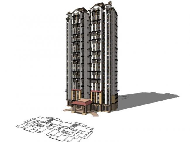 Sketchup住宅模型|高层住宅楼，古典风格