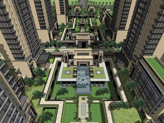 Sketchup住宅模型|高层住宅小区，古典风格