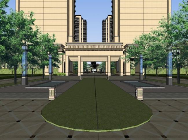 Sketchup住宅模型|高层住宅小区，古典风格