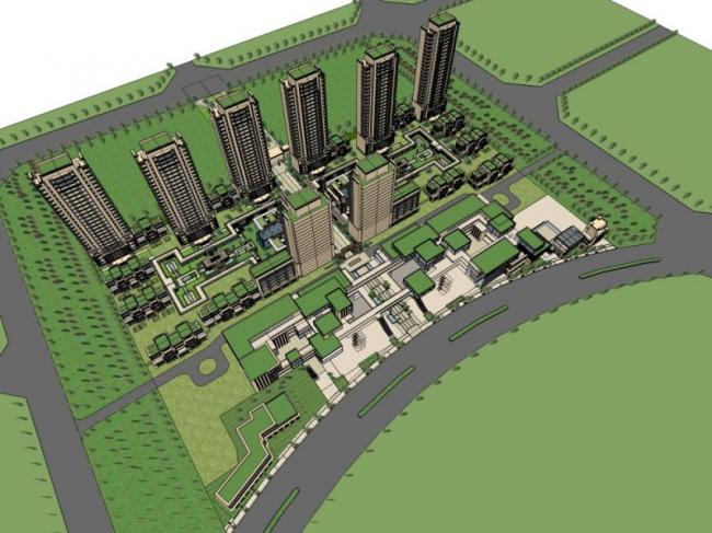 Sketchup住宅模型|高层住宅小区，古典风格
