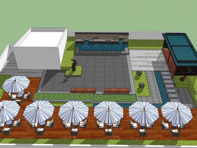 Sketchup景观模型|屋顶花园，现代风格