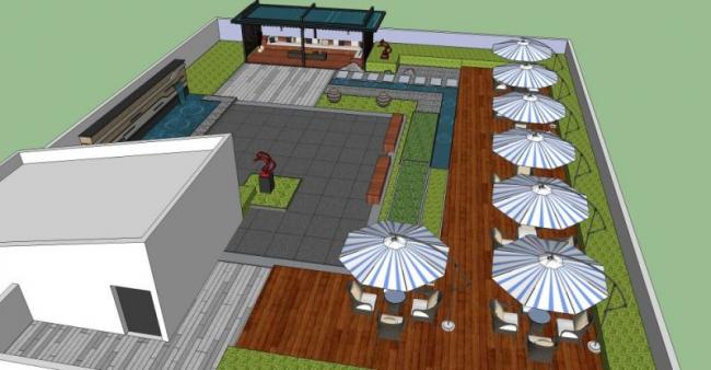 Sketchup景观模型|屋顶花园，现代风格