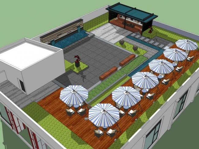 Sketchup景观模型|屋顶花园，现代风格