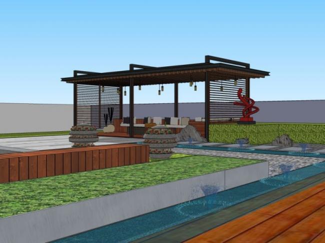 Sketchup景观模型|屋顶花园，现代风格