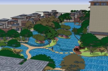 Sketchup景观模型|酒店景观，滨水景观，古典风格-BIM建筑网