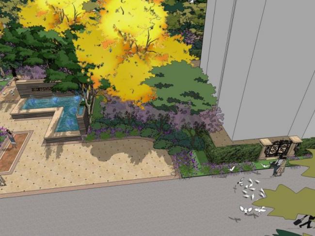 Sketchup景观模型|小区入口景观，古典风格