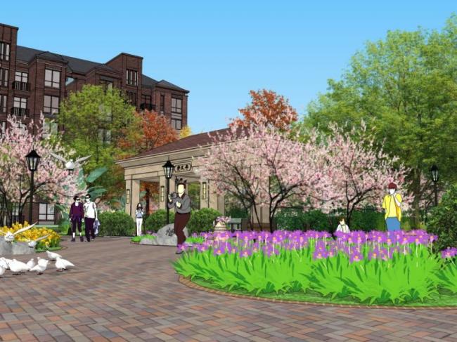 Sketchup景观模型|小区景观，住宅景观，古典风格