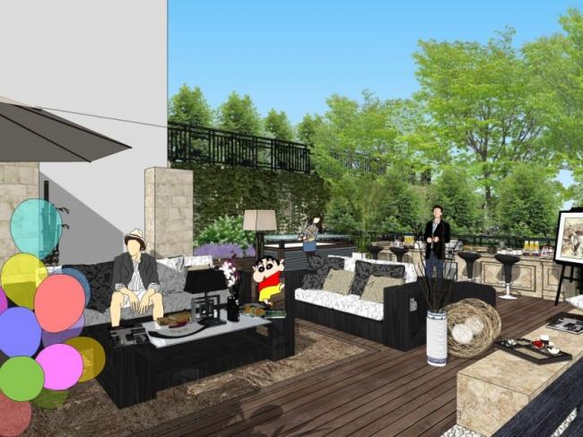 Sketchup景观模型|屋顶花园景观，现代风格